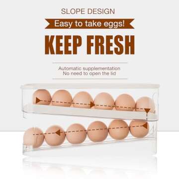 Dingerjar Egg Holder for Fridge, Auto Rolling Fridge Egg Organizer, Space Saving Eggs Dispenser for Refrigerator Storager