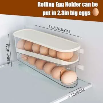 Dingerjar Egg Holder for Fridge, Auto Rolling Fridge Egg Organizer, Space Saving Eggs Dispenser for Refrigerator Storager