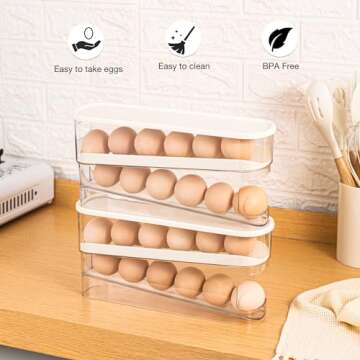 Dingerjar Egg Holder for Fridge, Auto Rolling Fridge Egg Organizer, Space Saving Eggs Dispenser for Refrigerator Storager