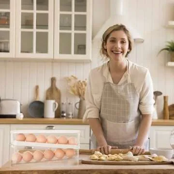 Dingerjar Egg Holder for Fridge, Auto Rolling Fridge Egg Organizer, Space Saving Eggs Dispenser for Refrigerator Storager