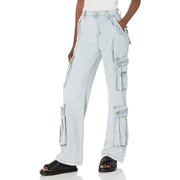 [BLANKNYC] Womens Luxury Clothing Oversized Cargo Pocket Rib Cage Tencel Denim Cargo Pant, Comfortab...