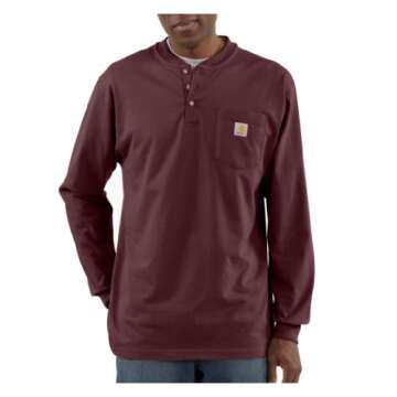 Carhartt Men's Loose Fit Heavyweight Long-Sleeve Pocket Henley T-Shirt, Port, Large
