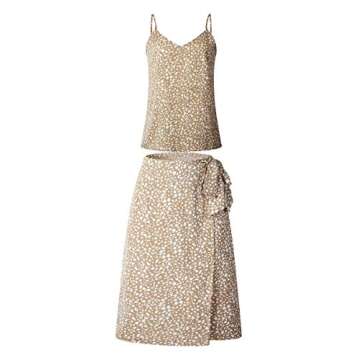 Angashion Women's Dresses - Sexy V Neck Spaghetti Strap Floral Printed Split Party Tulip Midi Dress with Belt 2129 Khaki S