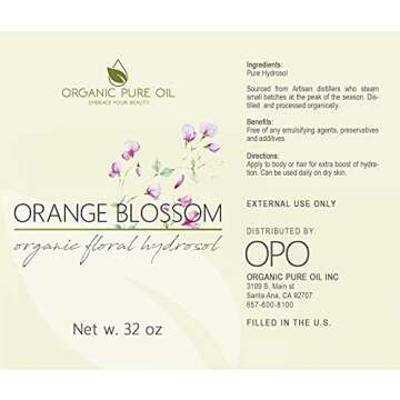 Orange Blossom Water - Pure, Steam Distilled, Floral Neroli Hydrosol - 32 oz Cleansing Facial Toner, Revitalizing, Moisturizing Body Cleanser, Natural Body Bulk Refill, for All Skin Types