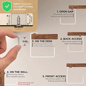 Scanfield Cable management under desk, Set of 2 cable channels for desk, Cable management desk, Modular cable holder dissipates heat, Spacious cable tray under desk, Cable basket white