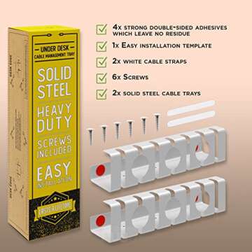 Scanfield Cable management under desk, Set of 2 cable channels for desk, Cable management desk, Modular cable holder dissipates heat, Spacious cable tray under desk, Cable basket white