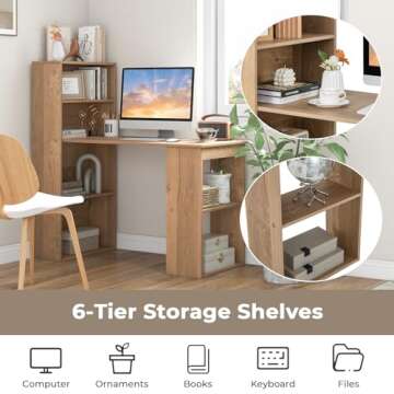 GRAFFY 48" Reversible Computer Desk with Bookcase