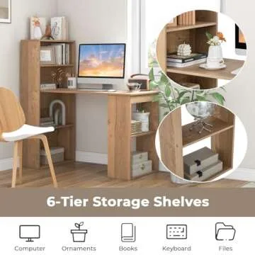 GRAFFY 48" Reversible Computer Desk with Bookcase