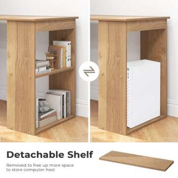 GRAFFY 48" Reversible Computer Desk with Bookcase