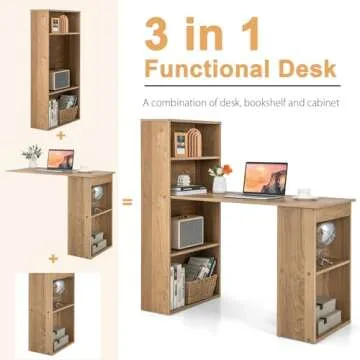 GRAFFY 48" Reversible Computer Desk with Bookcase