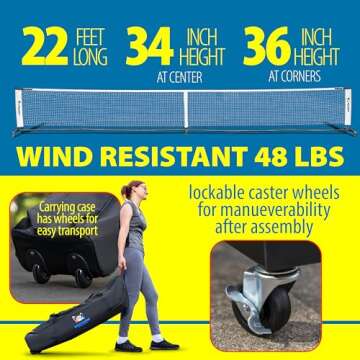 Anything Sports Deluxe Heavy Duty Pickleball Net with Wheels 2.0