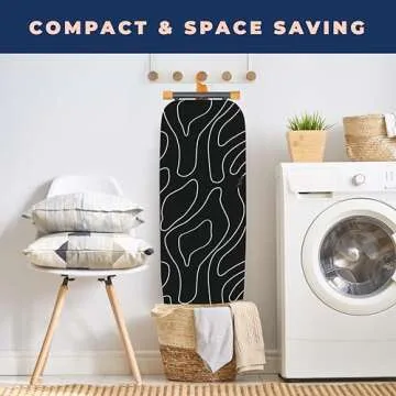 Ironing Board, Compact and Space Saver Patented Ironing Board with Extra Thick Heavy Duty Padded Cover, Height Adjustable, Easy Storage with Smart Hanger and Lightweight Design, Black (13x43)