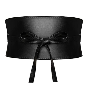 Macoking Thick Black Wide Obi Belt for Women - Faux Leather Corset Fashion