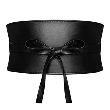 Macoking Thick Black Wide Obi Belt for Women - Faux Leather Corset Fashion