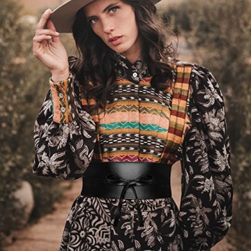 Macoking Thick Black Wide Obi Belt for Women