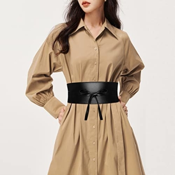 Macoking Thick Black Wide Obi Belt for Women