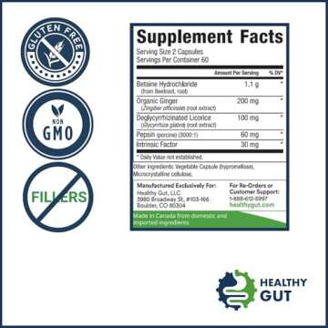 Healthy Gut HCL Guard+ | Promotes Healthy Digestive Function | Betaine Hydrochloride, Organic Ginger...