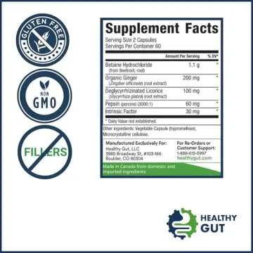 Healthy Gut HCL Guard+ | Promotes Healthy Digestive Function | Betaine Hydrochloride, Organic Ginger...