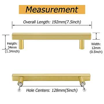 goldenwarm 10 Pack Brushed Brass Cabinet Pulls Gold Cabinet Hardware Handle Pull - LS1212GD128 Moder...