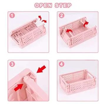 Yuroochii 5PCS Plastic Crate for Storage, Collapsible Crate, Medium Crate, Foldable Storage Bins for Home Kitchen and Office Organization, Bathroom Storage Supplies (9.8" x 6.5" x 3.8")