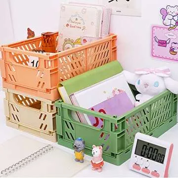 Yuroochii 5PCS Plastic Crate for Storage, Collapsible Crate, Medium Crate, Foldable Storage Bins for Home Kitchen and Office Organization, Bathroom Storage Supplies (9.8" x 6.5" x 3.8")