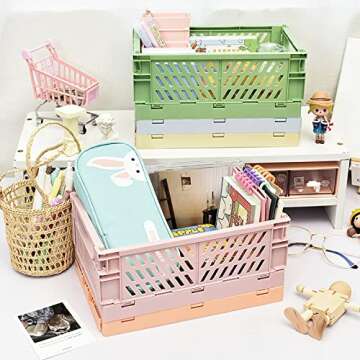 Yuroochii 5PCS Plastic Crate for Storage, Collapsible Crate, Medium Crate, Foldable Storage Bins for Home Kitchen and Office Organization, Bathroom Storage Supplies (9.8" x 6.5" x 3.8")