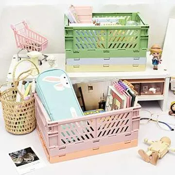 Yuroochii 5PCS Plastic Crate for Storage, Collapsible Crate, Medium Crate, Foldable Storage Bins for Home Kitchen and Office Organization, Bathroom Storage Supplies (9.8" x 6.5" x 3.8")