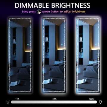 Hasipu Full Length Mirror 62" x 23",Full Body Mirror with Triangle Pattern Led Light, Mirror Full Length with Stand Wall Mounted and Floor Standing Mirror Dimming & 3 Color Modes (Black)