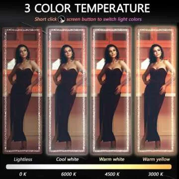 Hasipu Full Length Mirror 62" x 23",Full Body Mirror with Triangle Pattern Led Light, Mirror Full Length with Stand Wall Mounted and Floor Standing Mirror Dimming & 3 Color Modes (Black)