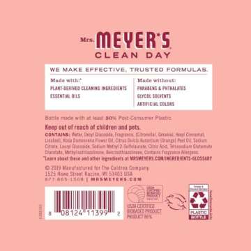 MRS. MEYER'S CLEAN DAY Multi-Surface Everyday Cleaner, Rose Scent, 16 Fl Oz (Pack of 6)