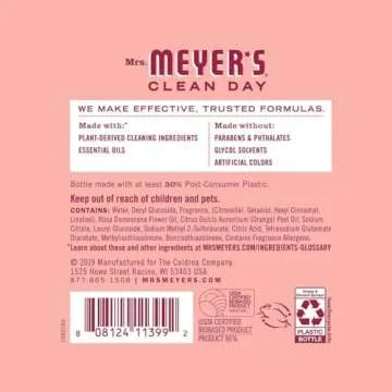 MRS. MEYER'S CLEAN DAY Multi-Surface Everyday Cleaner, Rose Scent, 16 Fl Oz (Pack of 6)