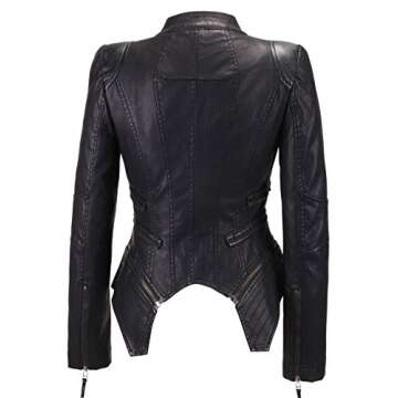 chouyatou Women's Fashion Studded Perfectly Shaping Faux Leather Biker Jacket (Medium, New-Black)