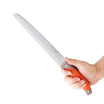VITUER Bread Knife with Cover, 8 inch Serrated Bread Knife for homemade bread, Bread Cutter Ideal for Slicing Homemade Bread, Bagels, Cake (8-Inch Blade with 5-Inch Handle)