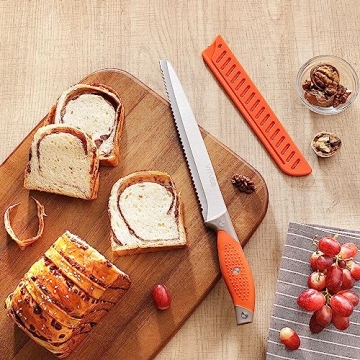 VITUER Bread Knife with Cover, 8 inch Serrated Bread Knife for homemade bread, Bread Cutter Ideal for Slicing Homemade Bread, Bagels, Cake (8-Inch Blade with 5-Inch Handle)