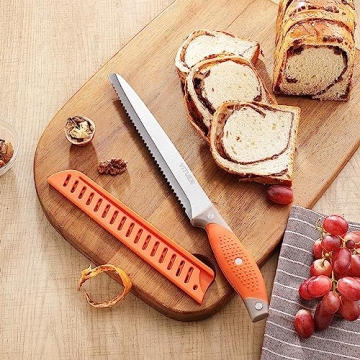 VITUER Bread Knife with Cover, 8 inch Serrated Bread Knife for homemade bread, Bread Cutter Ideal for Slicing Homemade Bread, Bagels, Cake (8-Inch Blade with 5-Inch Handle)