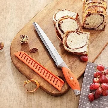 VITUER Bread Knife with Cover, 8 inch Serrated Bread Knife for homemade bread, Bread Cutter Ideal for Slicing Homemade Bread, Bagels, Cake (8-Inch Blade with 5-Inch Handle)