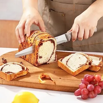 VITUER Bread Knife with Cover, 8 inch Serrated Bread Knife for homemade bread, Bread Cutter Ideal for Slicing Homemade Bread, Bagels, Cake (8-Inch Blade with 5-Inch Handle)