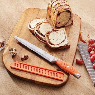 VITUER Bread Knife with Cover, 8 inch Serrated Bread Knife for homemade bread, Bread Cutter Ideal for Slicing Homemade Bread, Bagels, Cake (8-Inch Blade with 5-Inch Handle)