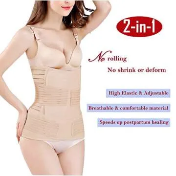ChongErfei 2 in 1 Postpartum Support Recovery Belly Wrap Waist/Pelvis Belt C-Section Natural Labour Belly Support Recovery Belt (Nude, One Size)