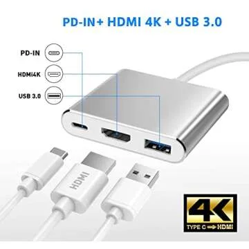 Battony USB C to HDMI Adapter - 4K Multiport AV Converter for MacBook Pro/Air, iPad Pro - With USB C, USB 3.0 and HDMI Ports
