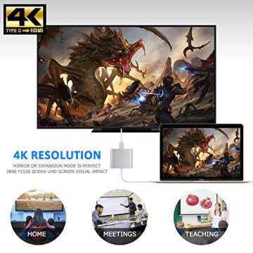 Battony USB C to HDMI Adapter - 4K Multiport AV Converter for MacBook Pro/Air, iPad Pro - With USB C, USB 3.0 and HDMI Ports