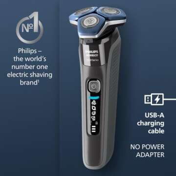 Philips Norelco Shaver 7300, Rechargeable Wet & Dry Electric Shaver with SenseIQ Technology, Pop-up Trimmer, Charging Stand, Click-on Nose Trimmer, & Travel Case, S7887/92