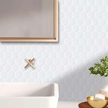 WalDecoo Hexagon Peel and Stick Backsplash, 10 Sheets Premium 3D Self Adhesive Wall Tile Sticker, Large Stick on Backsplash for Kitchen and Bathroom (12" x 12")
