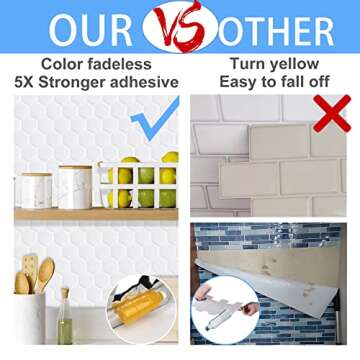 WalDecoo Hexagon Peel and Stick Backsplash, 10 Sheets Premium 3D Self Adhesive Wall Tile Sticker, Large Stick on Backsplash for Kitchen and Bathroom (12" x 12")