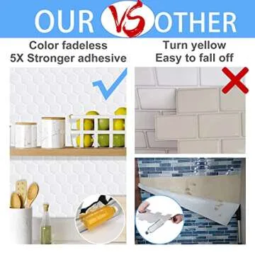 WalDecoo Hexagon Peel and Stick Backsplash, 10 Sheets Premium 3D Self Adhesive Wall Tile Sticker, Large Stick on Backsplash for Kitchen and Bathroom (12" x 12")