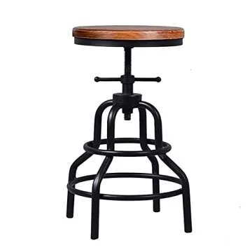 Topower Retro Antique Industrial Design Metal Adjustable Height Bar Stool Chair Kitchen Dining Breakfast Chair Natural Pinewood Industrial Style (Black 2pcs)