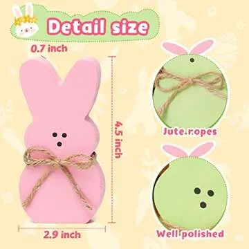 5Pcs Easter Wooden Peep Bunny Sign Tiered Tray Decor, Rabbit Table Centerpieces with Jute Rope Easter Freestanding Rabbit Tabletop Decoration for Spring