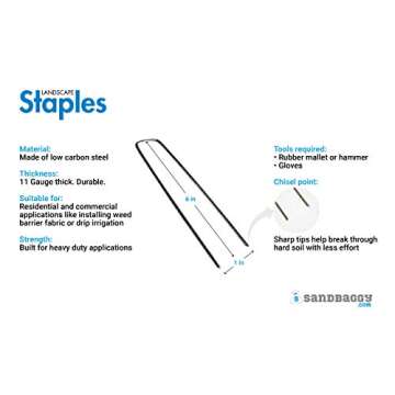 Sandbaggy 200-Pack 6 inch Landscape Staples - Great for Securing Landscape Fabric, Ground Cover or D...