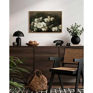 InSimSea Framed Canvas Wall Art Vintage Decor, Room Decor White Roses Still Life Paintings Canvas Print, Mid Century Modern Decor for Living Room, Bathroom Farmhouse Kitchen Decor, 16"x24"