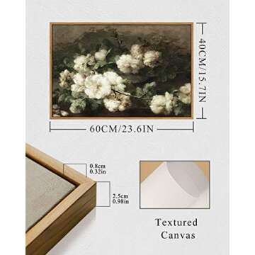 InSimSea Framed Canvas Wall Art Vintage Decor, Room Decor White Roses Still Life Paintings Canvas Print, Mid Century Modern Decor for Living Room, Bathroom Farmhouse Kitchen Decor, 16"x24"